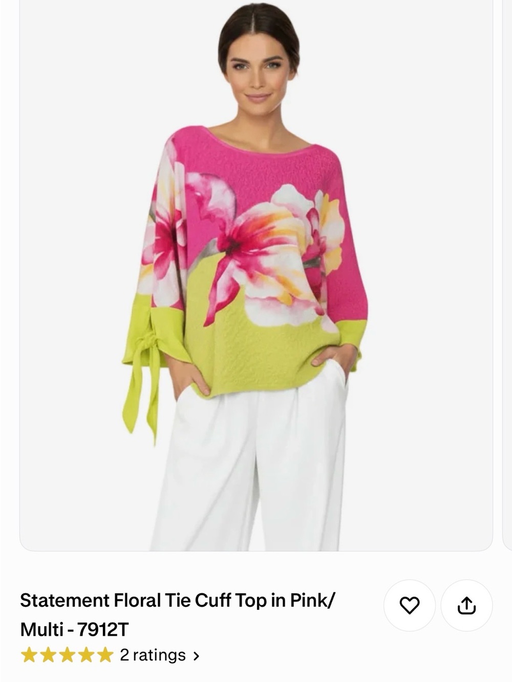 IC COLLECTION Floral Tie-Cuff Sweater in Pink and Lime